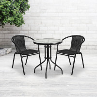 Flash Furniture 2-TLH-037-BK-GG 2 Pack Black Rattan Indoor-Outdoor Restaurant Stack Chair